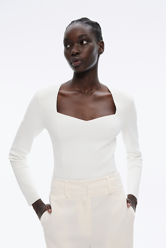 Crepe Sweetheart Long Sleeve Knit - Chalk