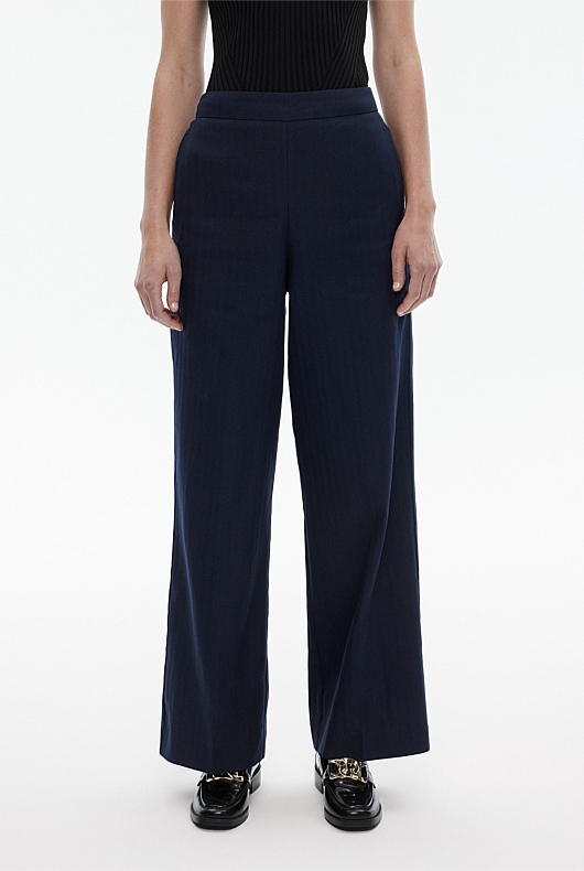 Cotton Linen Pull On Pant - Blue Night