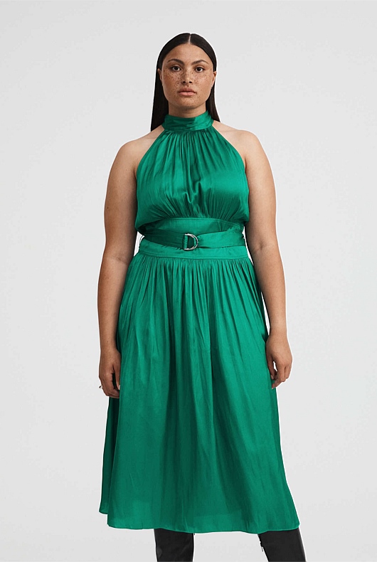 Belted Midi Dress - Aqua Green