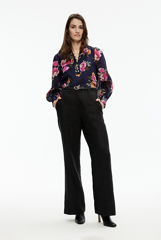 Watercolour Half Placket Blouse - Midnight Blue