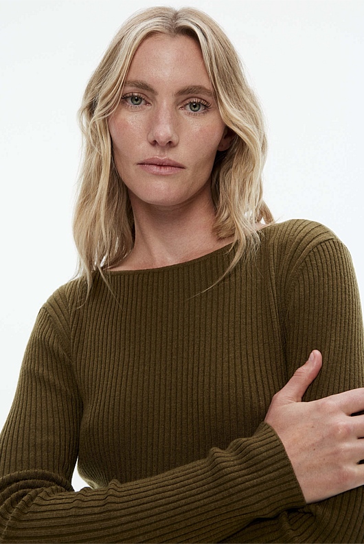 Boat Neck Rib Knit - Jungle