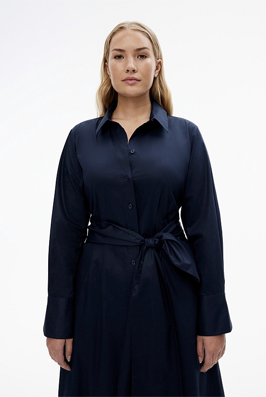 Cotton Sateen Shirt Dress - Blue Night
