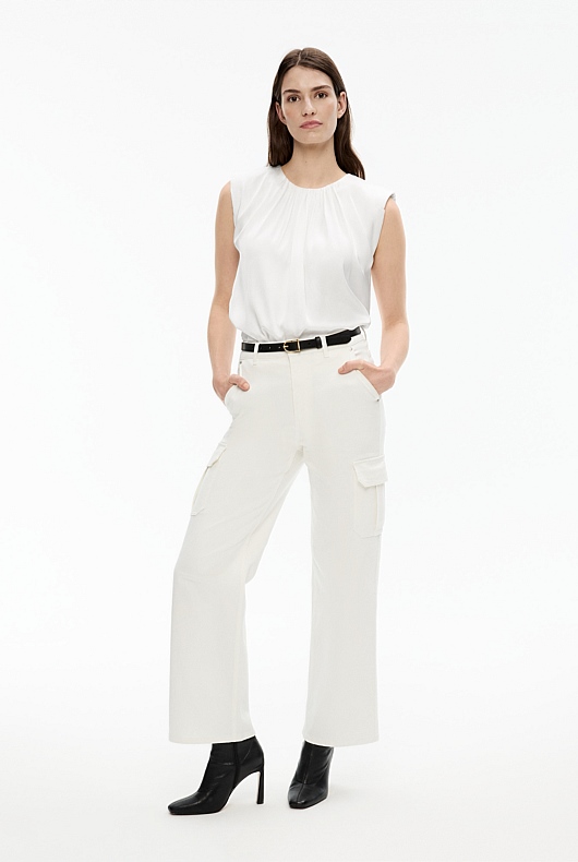 Satin Gathered Tank - Chalk