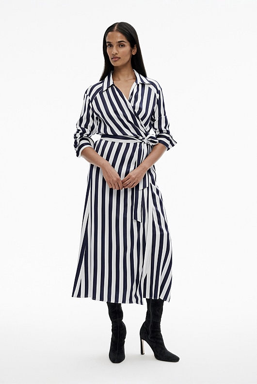 Stripe Wrap Dress - Blue Black