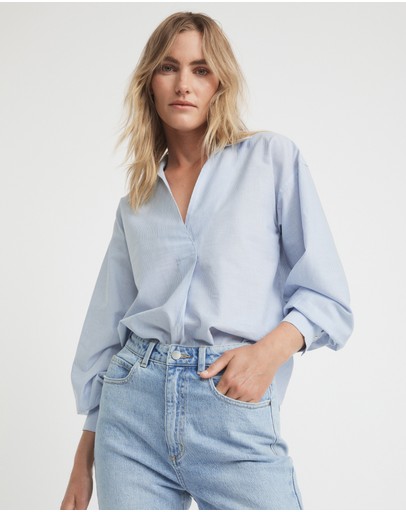 Witchery Stripe Half Placket Shirt