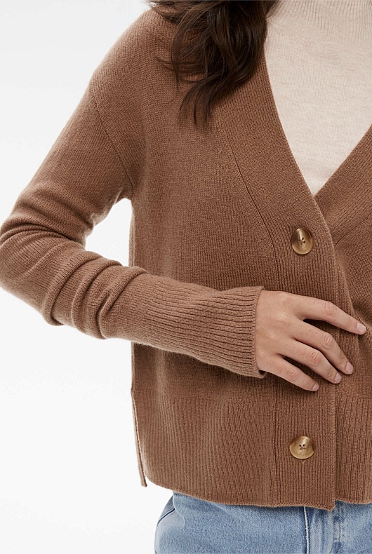 Wool Blend Knit Cardigan - Camel