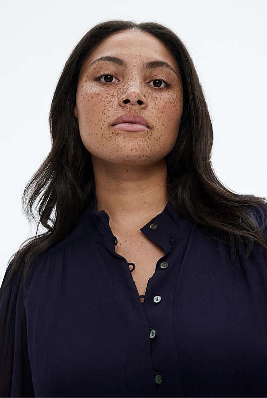 Georgette High Neck Midi Dress - Blue Night