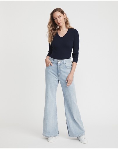 Witchery Cotton V Neck Rib Top