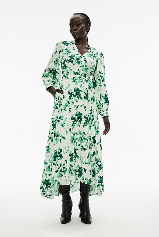 Linen Ikat Floral Wrap Dress - Willow