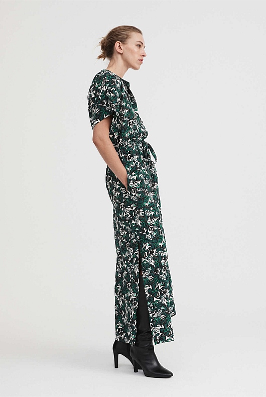 Folk Blossom Shirt Dress - Foliage