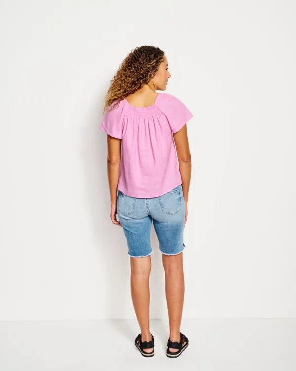 Performance Linen Square-Neck Short-Sleeved Top