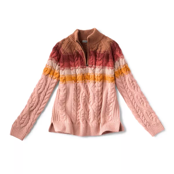 Cable Stripe Quarter-Zip Sweater