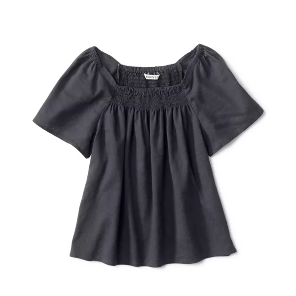 Performance Linen Square-Neck Short-Sleeved Top