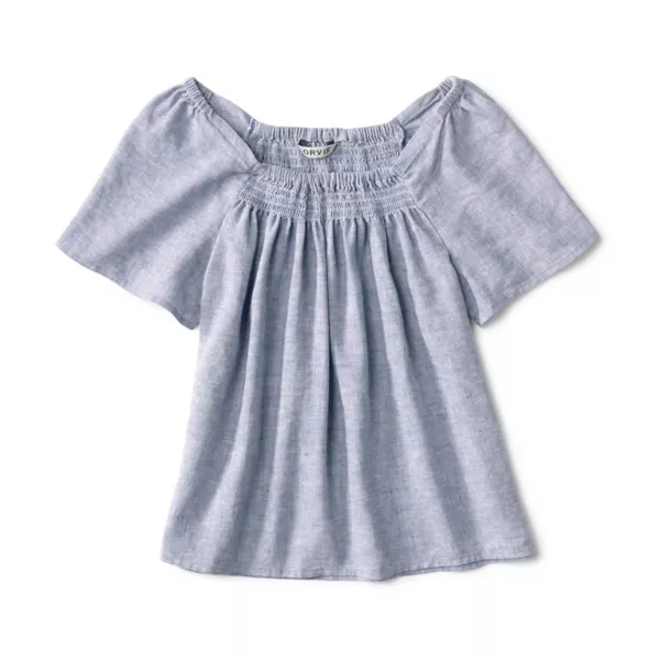Performance Linen Square-Neck Short-Sleeved Top