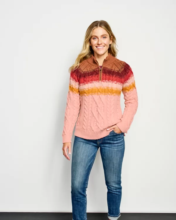 Cable Stripe Quarter-Zip Sweater