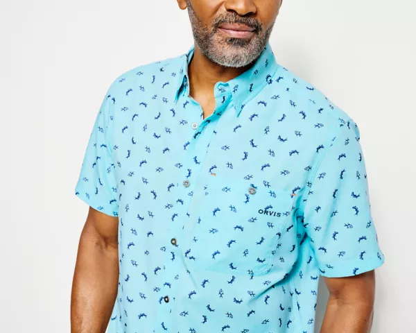Printed Tech Chambray Short-Sleeved Shirt