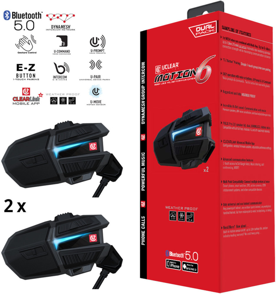 UCLEAR Motion 6 Bluetooth Communication System Double Set