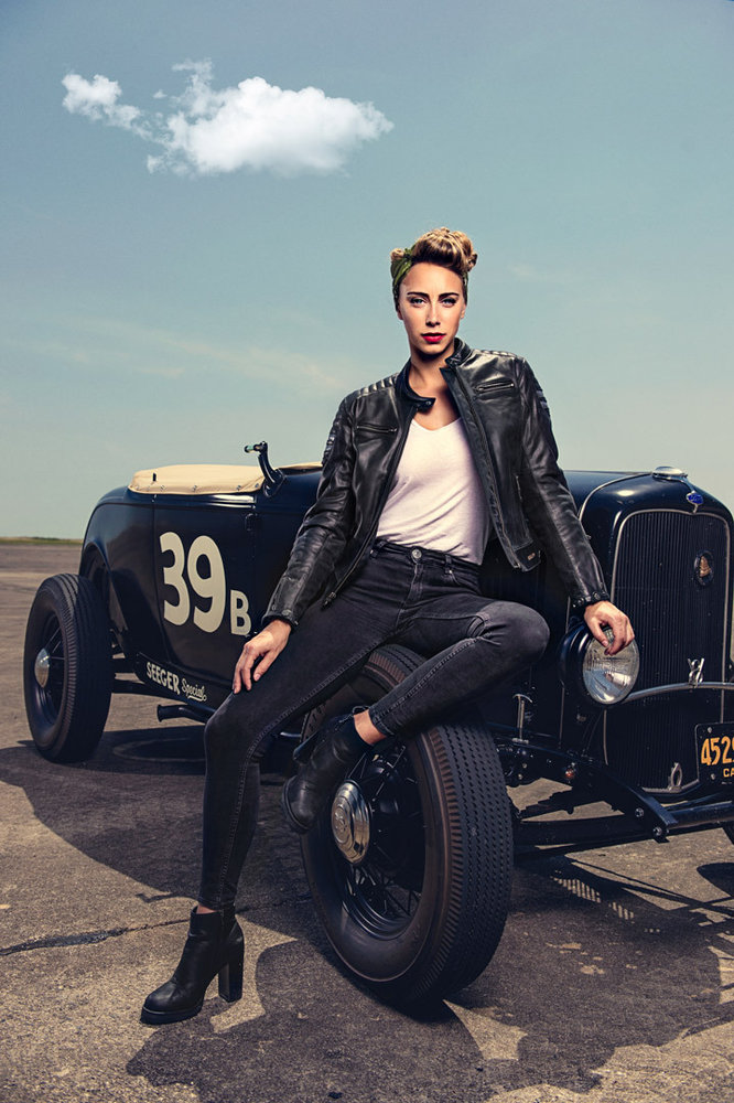 Segura Stripe Ladies Motorcycle Leather Jacket