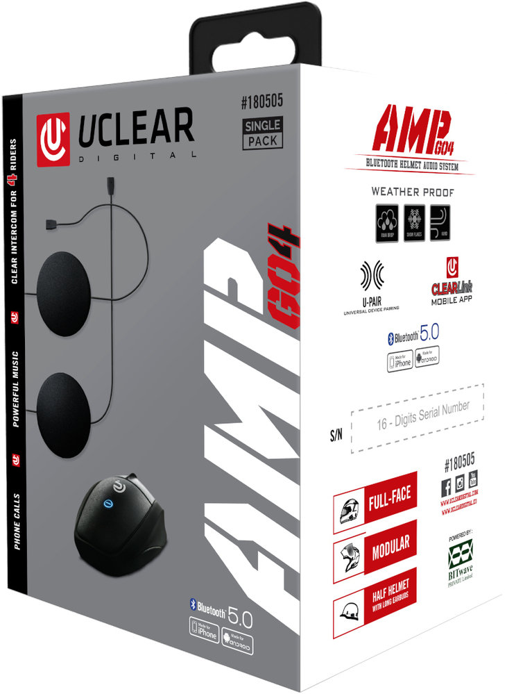 UCLEAR DIGITAL AMP Go 4 Bluetooth Communication System Single Pack