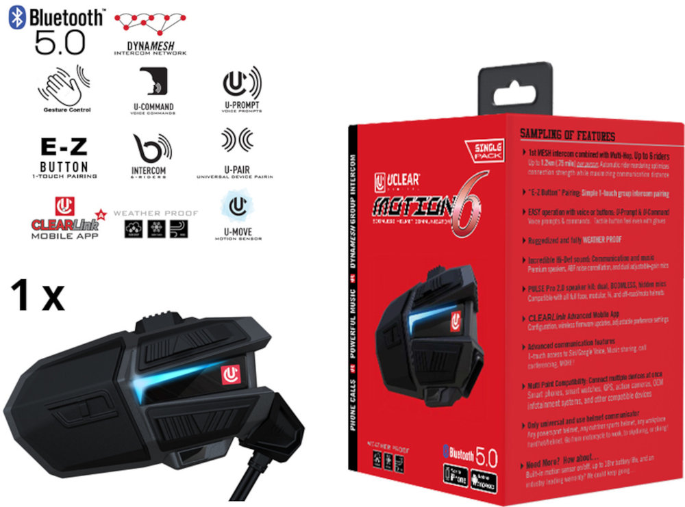 UCLEAR Motion 6 Bluetooth Communication System Single Pack