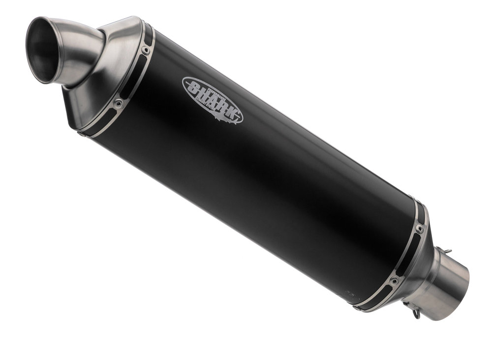 SHARK EXHAUST Trophy eloxed aluminium/end cap brushed stainless steel black