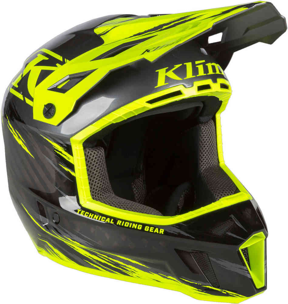 Klim F3 Carbon Pro Thrashed Hi-Vis Snowmobile Helmet