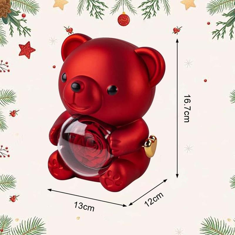 【Necklace Included】Cute Teddy Bear with Preserved Rose -A Real Rose Flowerin Bear with Elegant Gift Box -Romantic Gift for Her in Mother's Day, Weddings, Anniversaries, and Bridal Showers,Christmas and Valentine's Day gifts