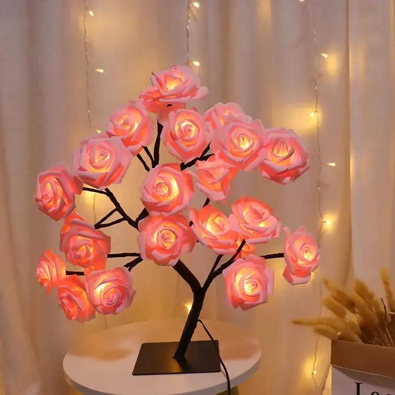Rose-shaped tree night light, USB-powered, desktop lamp, bedroom lighting, holiday decorative lights, interior decor, Valentine's Day gift, home decor, decorative lamp