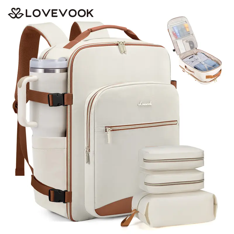 【Valentine's Day Gift】LOVEVOOK Travel Backpack for Women & Men as Personal Item Flight Approved,Large Capacity Carry on Backpack with 3 Packing Cubes and Laptop Compartment,Weekender Bag for Hiking,Overnight,TikTokShopJumpstartSale