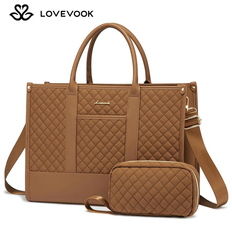 【Valentine's Day Gift】LOVEVOOK Laptop Tote Bags for Women,15.6-17.3 inch Laptop Zipper Work Bags with Clutch Purse,Shoulder Bag with Adjustable Straps & 2 Cup Holders, Women Briefcase for Travel,Teacher,Doctor, Nurse,TikTokShopJumpstartSale