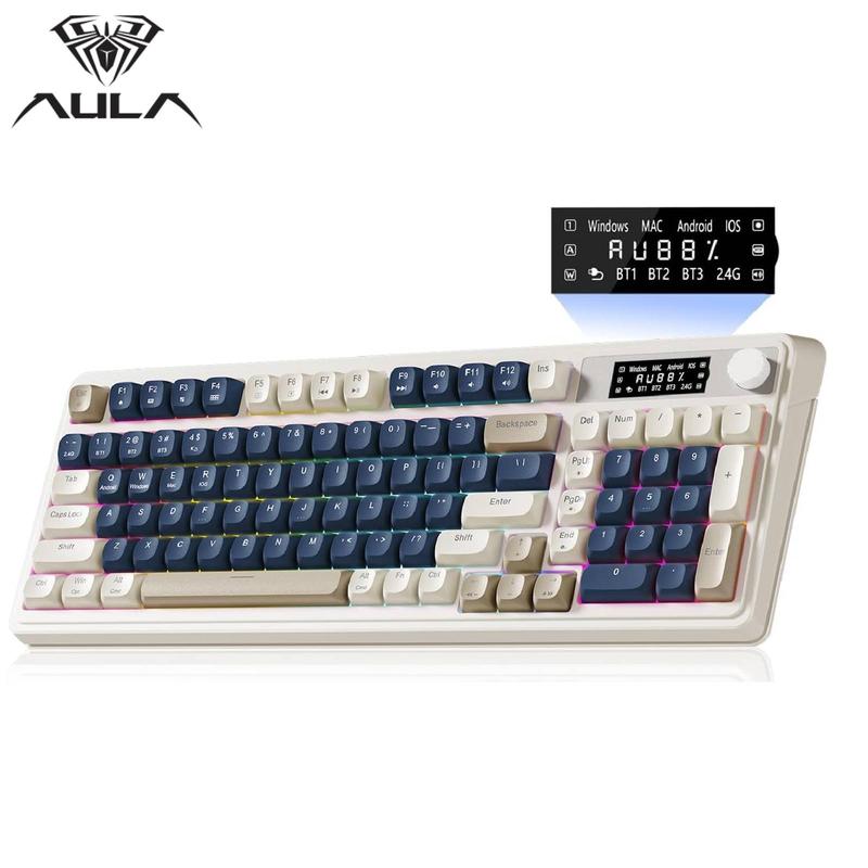 [Restock]AULA S99 Key Keyboard, Tri-Mode Bluetooth/2.4GHz/USB-C Cute Creamy Gaming Keyboard with Number Pad RGB Backlit, Media Knob Custom for MAC Xbox PC Gamer Valentine's Day gift S99 Keyboard Fixed Keycaps & Switches (Non-Replaceable)