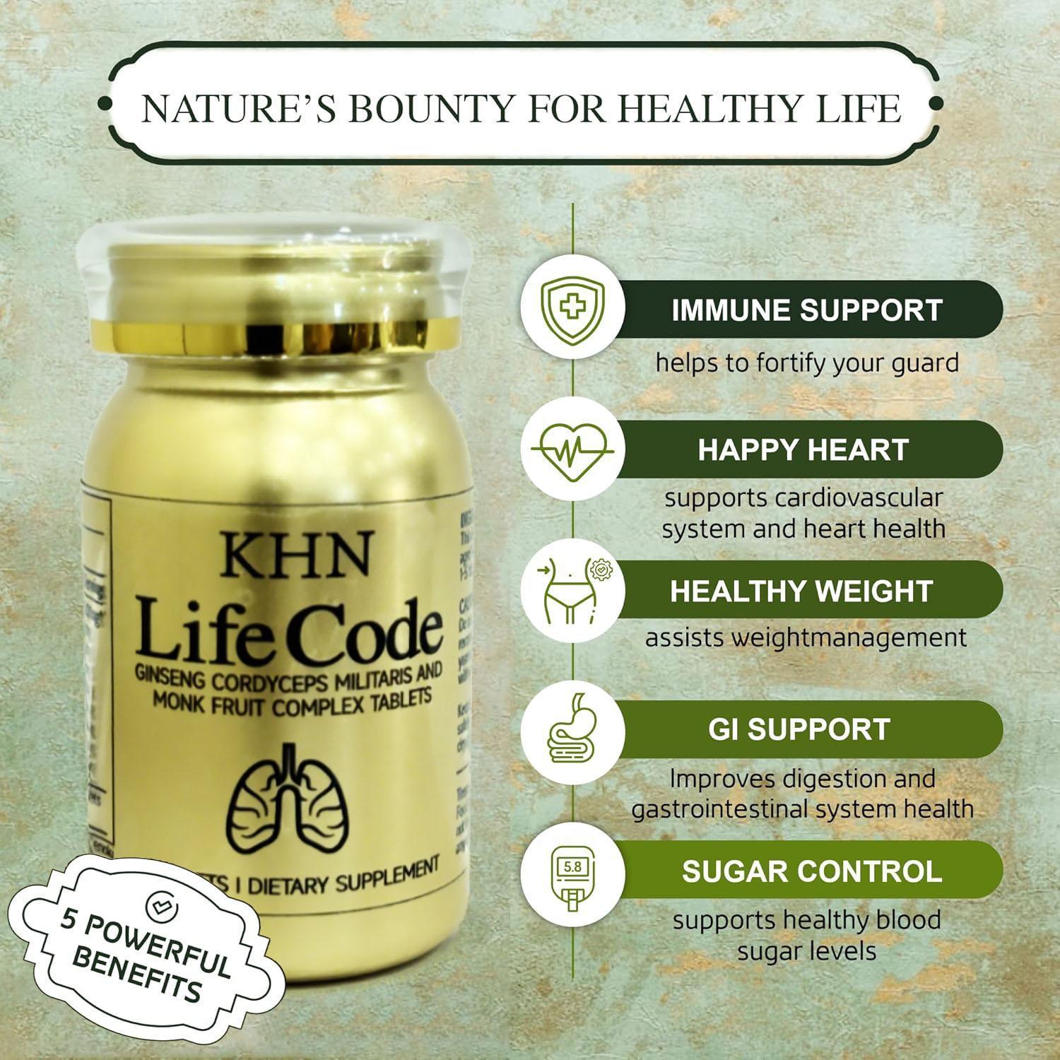 KHN daily dietary fiber supplements promote metabolic health and regularity - ginseng, cordyceps, grosvenor momordica fruit, wolfberry, lily - healthy, natural, green, set in one nutrition.