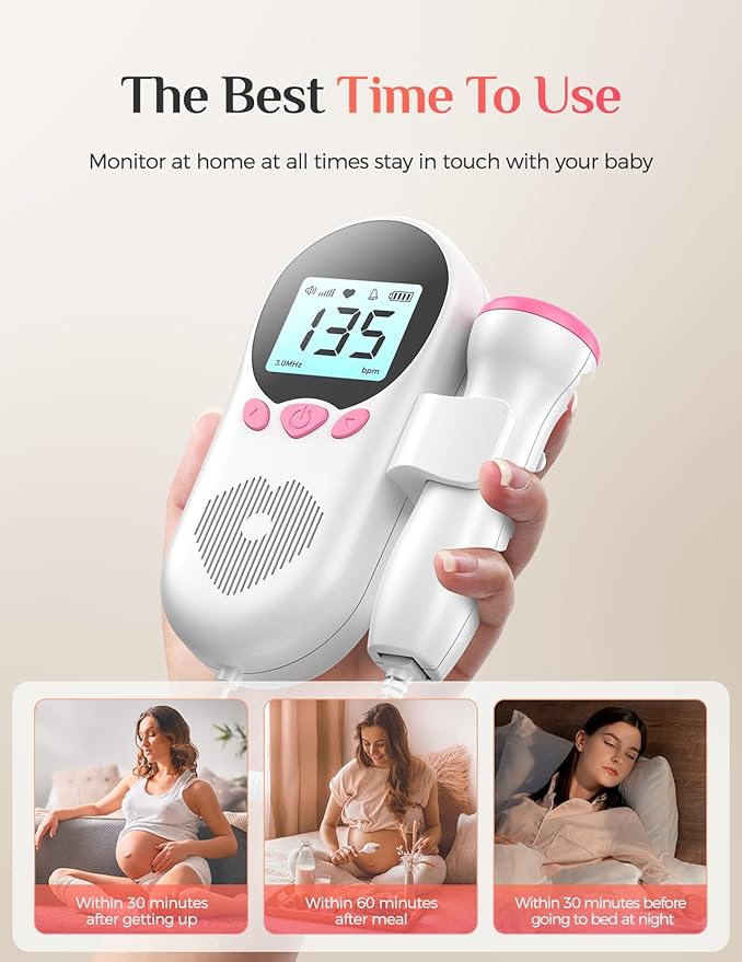 Fetal heart rate monitor for pregnancy monitoring - 24 weeks, infant heart rate monitor, Doppler home fetal heart rate monitor.