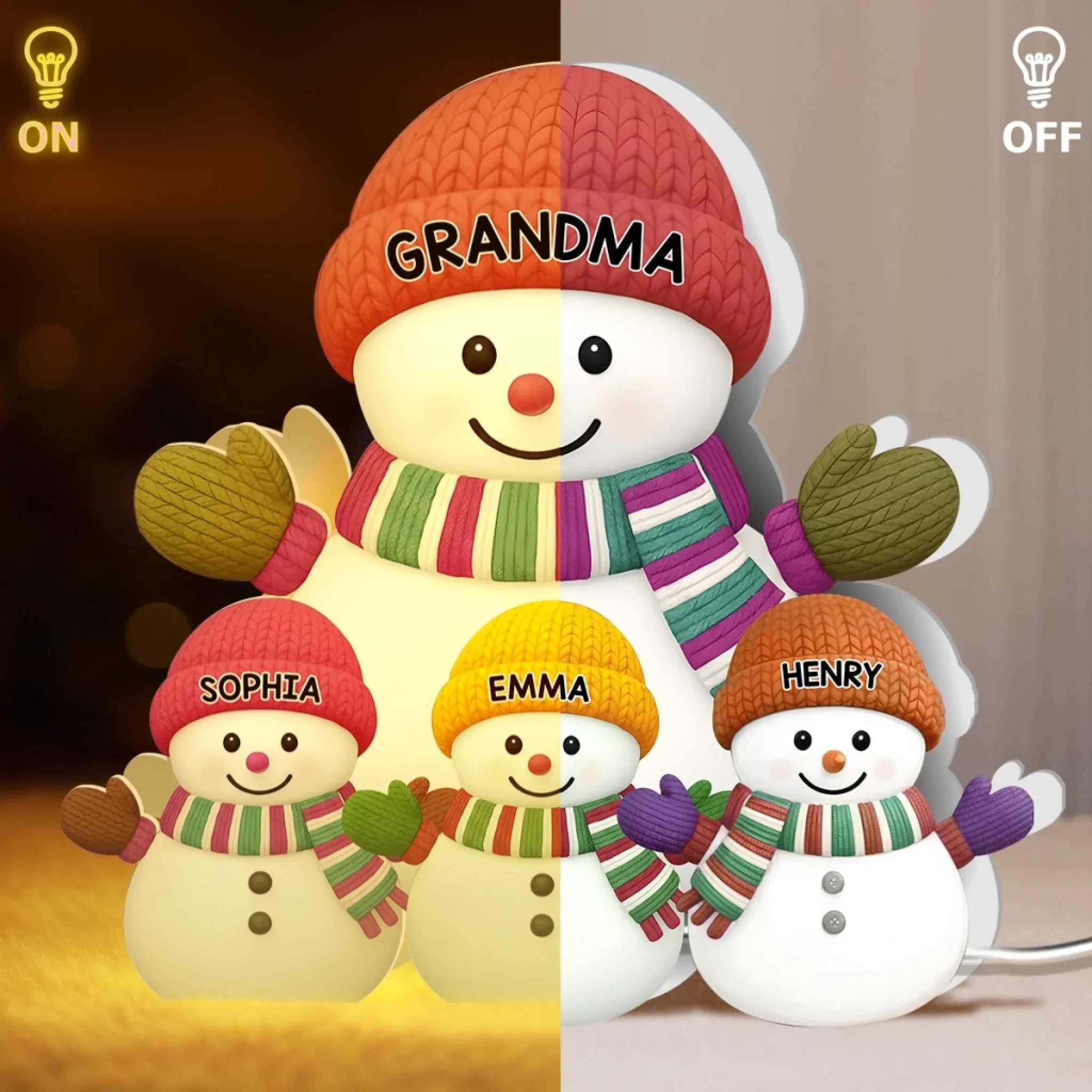 Custom Snowman Shaped Light Box - Personalized Christmas Birthday Gifts For Grandpa, Grandma - A Snowman Family Full Of Joy