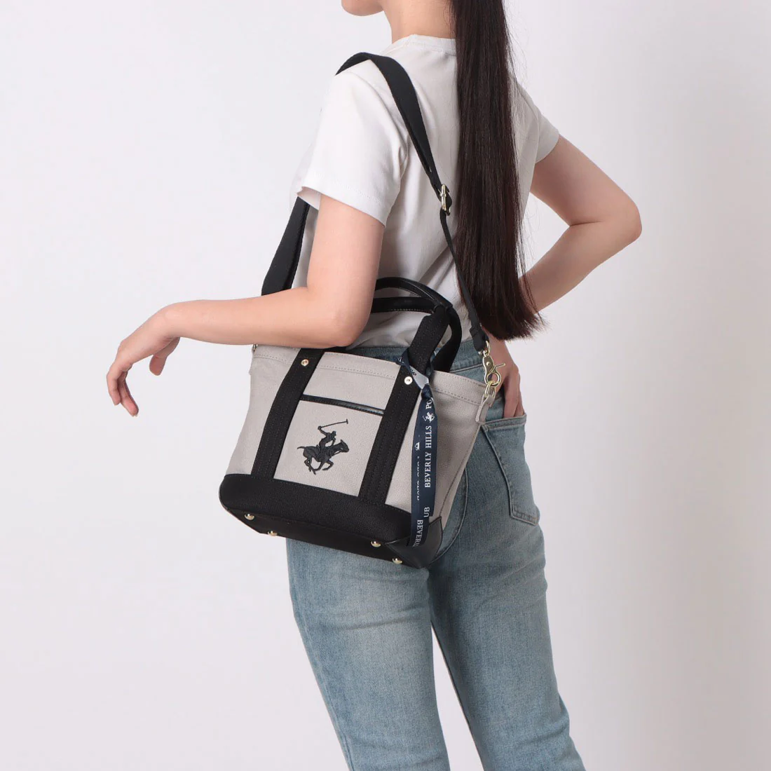 Beverly Hills Polo Club Tote Bag for Women 2WAY Canvas with Shoulder Small Lightweight Commuting Outing Cute Adult Casual Canvas Tote Bag XS Brand Bag PN24371503BB