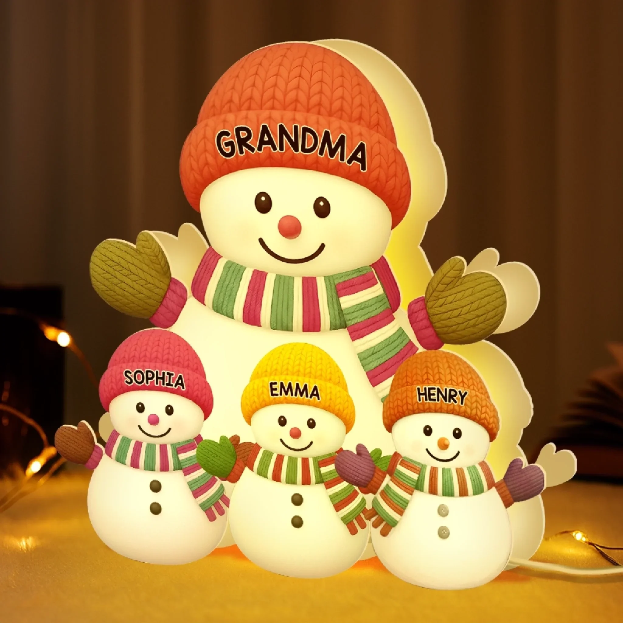 Custom Snowman Shaped Light Box - Personalized Christmas Birthday Gifts For Grandpa, Grandma - A Snowman Family Full Of Joy