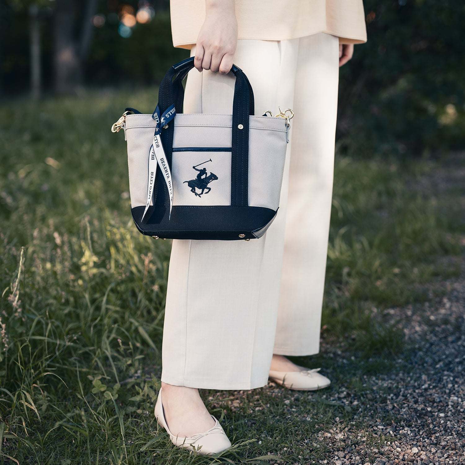 Beverly Hills Polo Club Tote Bag for Women 2WAY Canvas with Shoulder Small Lightweight Commuting Outing Cute Adult Casual Canvas Tote Bag XS Brand Bag PN24371503BB