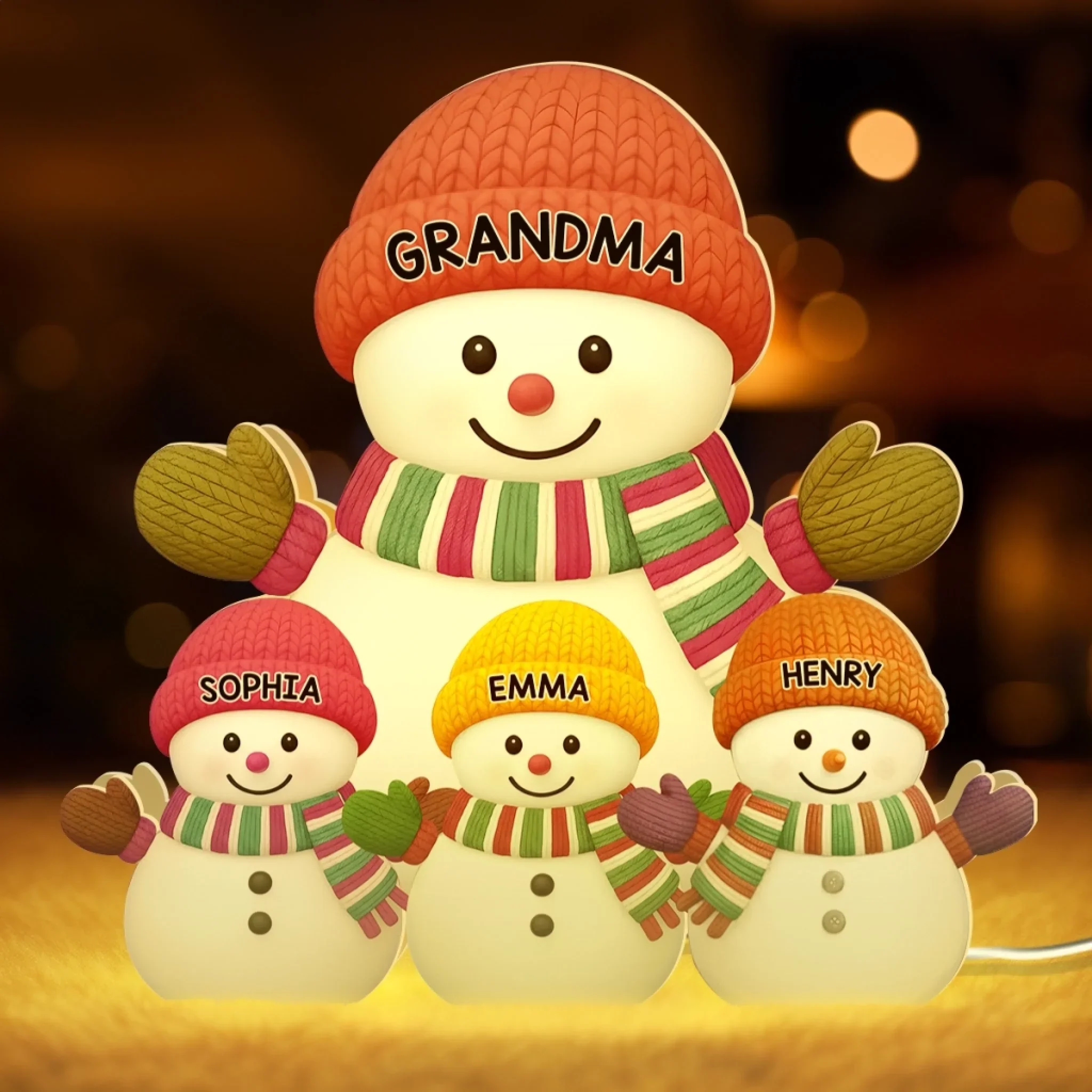 Custom Snowman Shaped Light Box - Personalized Christmas Birthday Gifts For Grandpa, Grandma - A Snowman Family Full Of Joy
