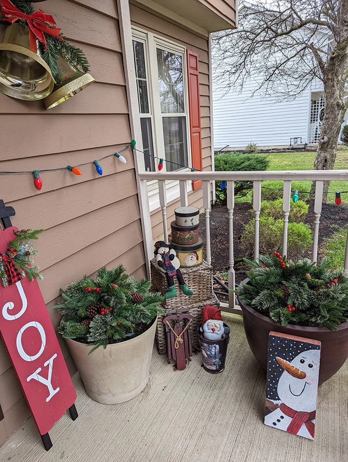 Pre-lit Artificial Christmas Tree Urn Filler ▶︎ Weatherproof sparkle for entryways and patios