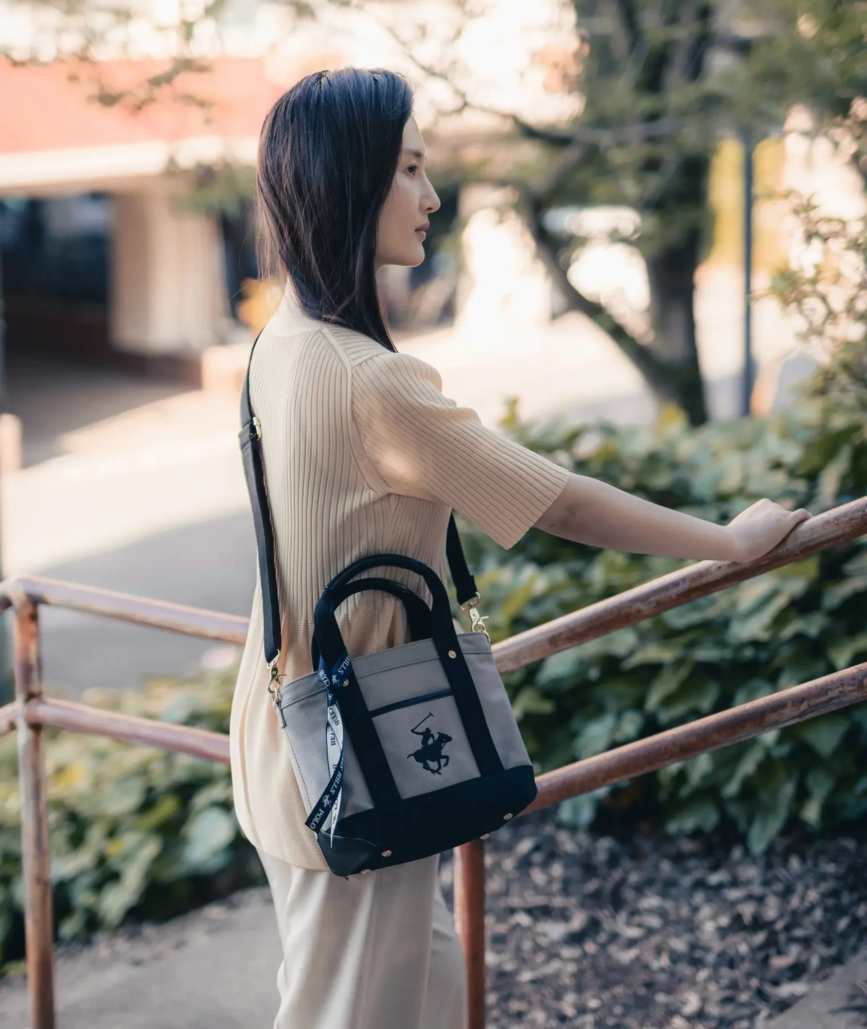 Beverly Hills Polo Club Tote Bag for Women 2WAY Canvas with Shoulder Small Lightweight Commuting Outing Cute Adult Casual Canvas Tote Bag XS Brand Bag PN24371503BB