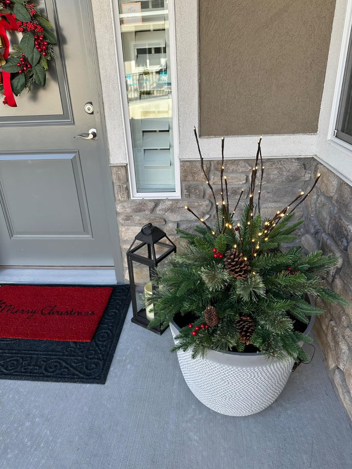 Pre-lit Artificial Christmas Tree Urn Filler ▶︎ Weatherproof sparkle for entryways and patios