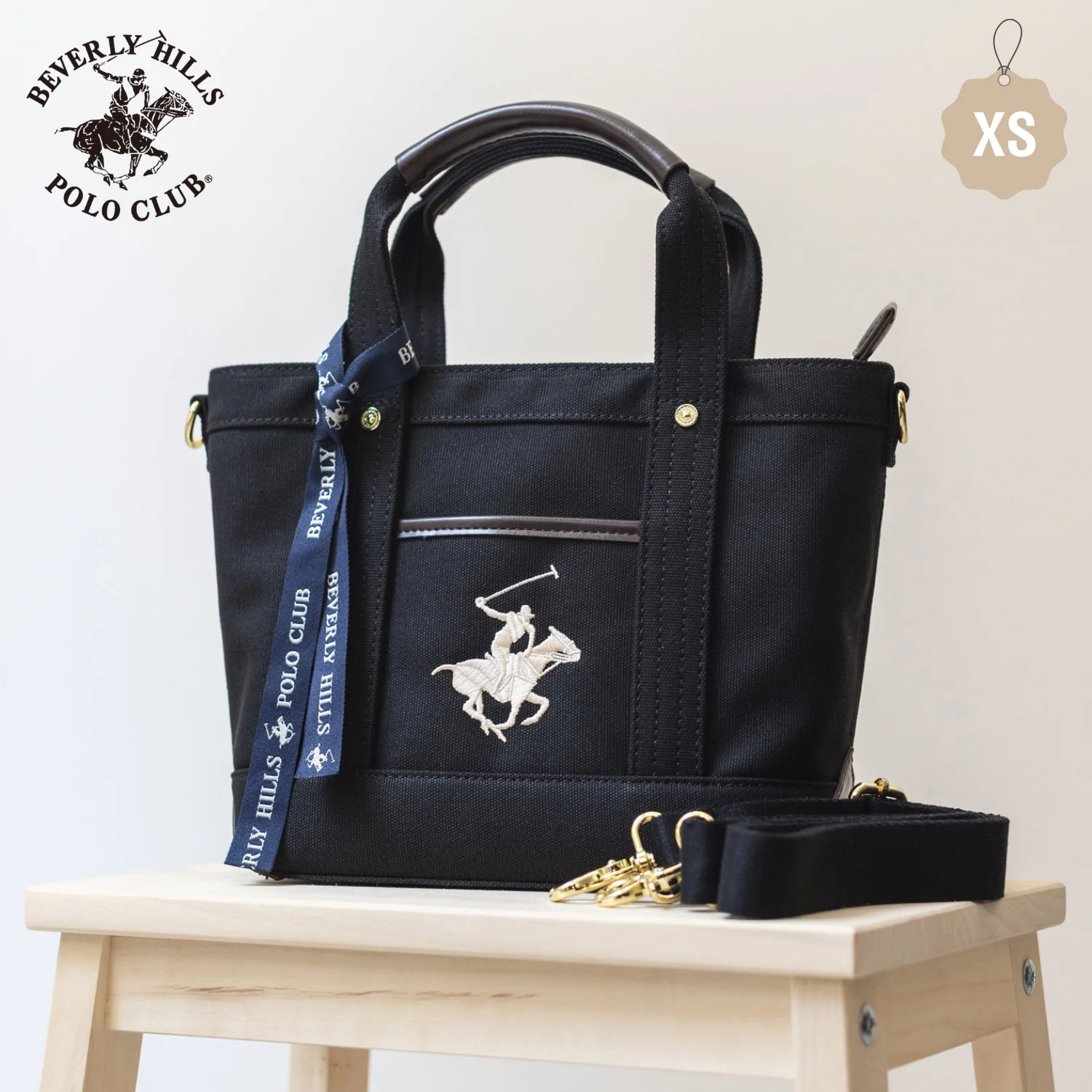 Beverly Hills Polo Club Tote Bag for Women 2WAY Canvas with Shoulder Small Lightweight Commuting Outing Cute Adult Casual Canvas Tote Bag XS Brand Bag PN24371503BB