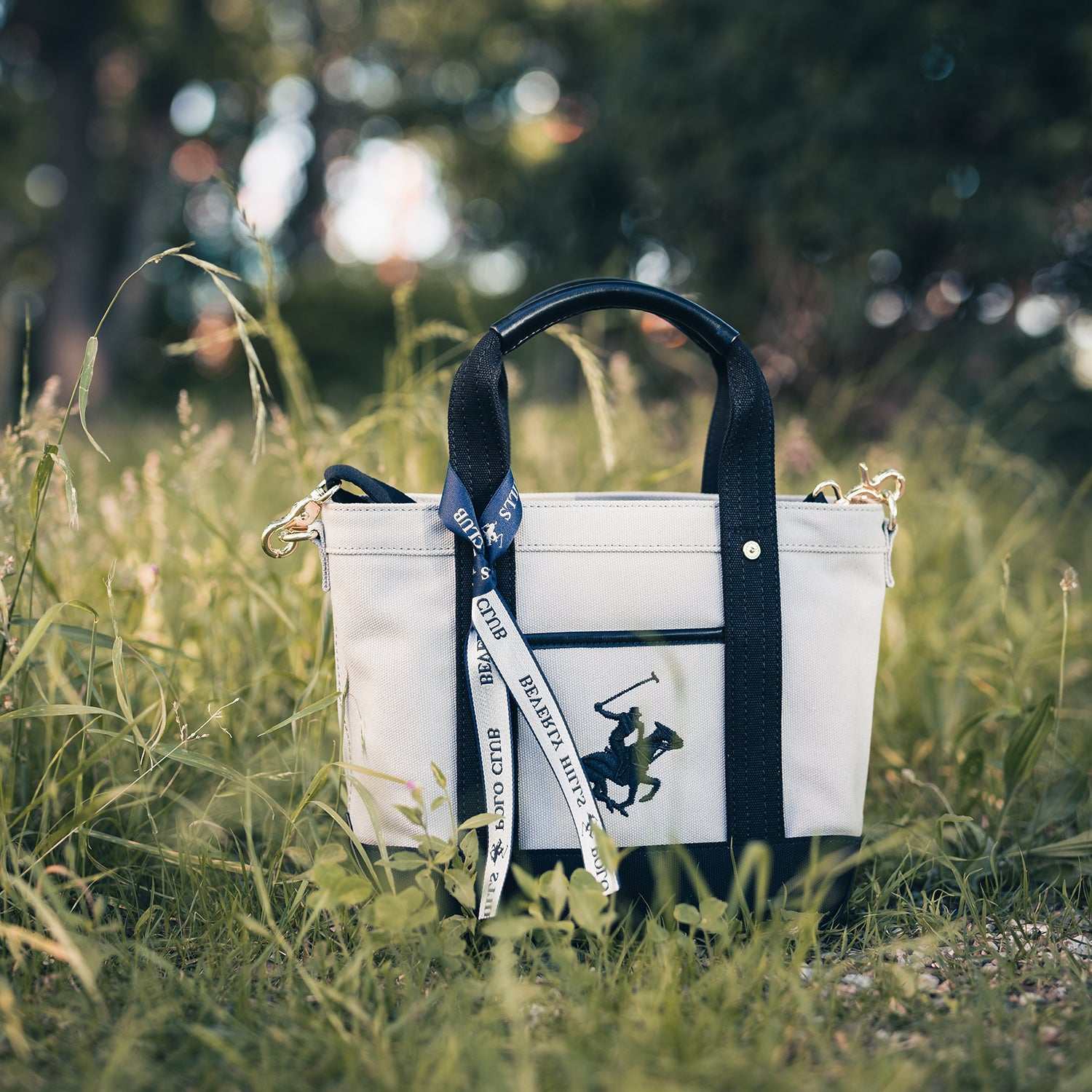 Beverly Hills Polo Club Tote Bag for Women 2WAY Canvas with Shoulder Small Lightweight Commuting Outing Cute Adult Casual Canvas Tote Bag XS Brand Bag PN24371503BB