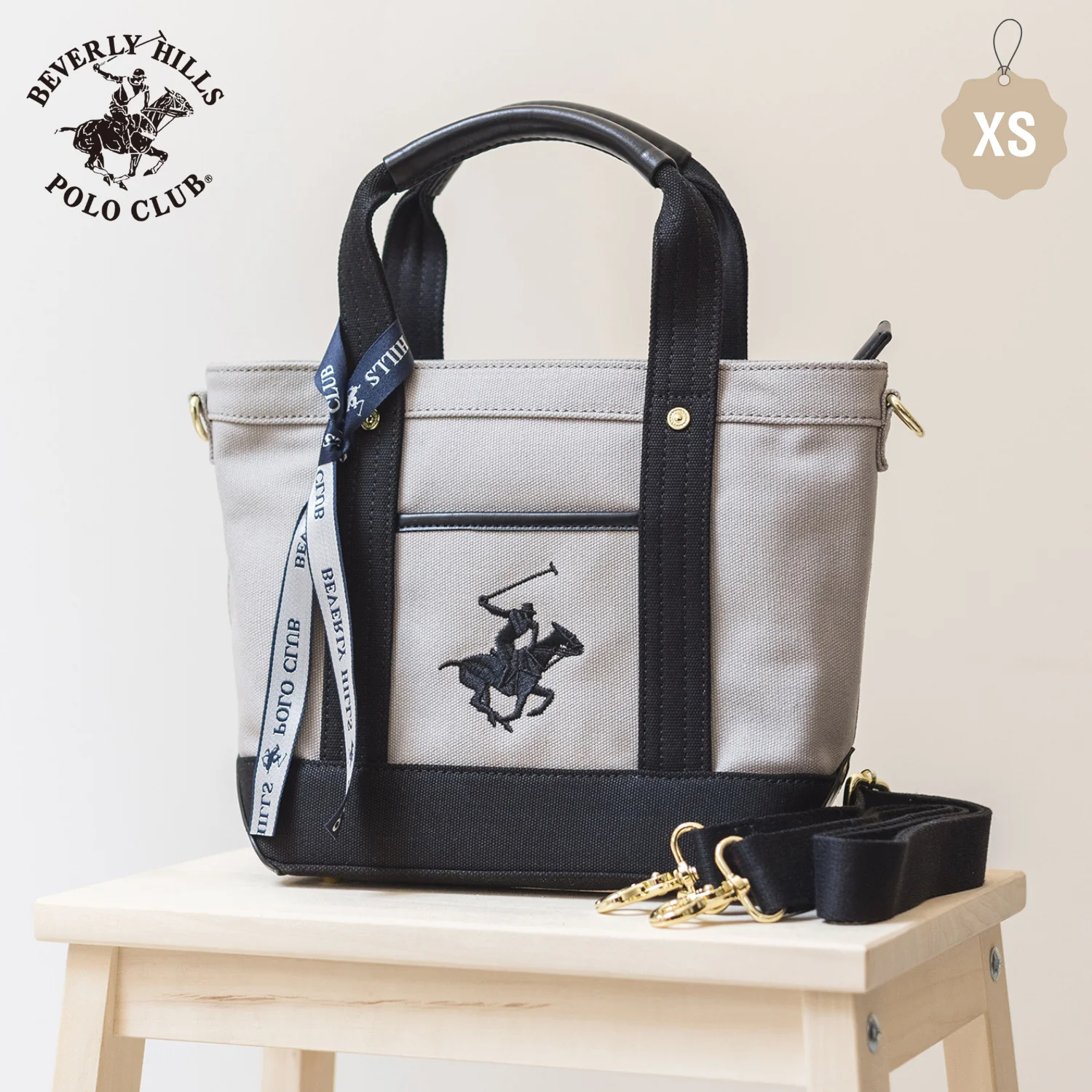 Beverly Hills Polo Club Tote Bag for Women 2WAY Canvas with Shoulder Small Lightweight Commuting Outing Cute Adult Casual Canvas Tote Bag XS Brand Bag PN24371503BB