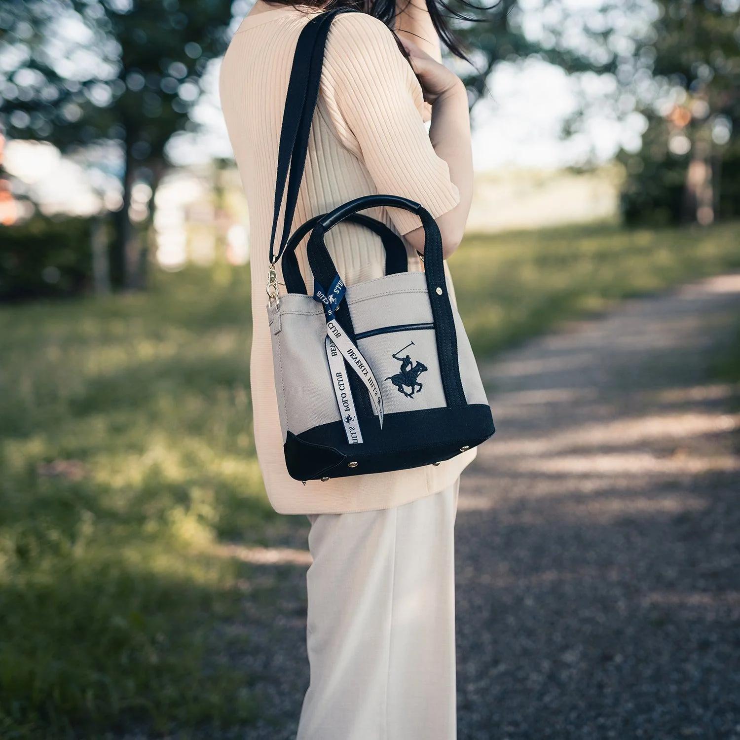 Beverly Hills Polo Club Tote Bag for Women 2WAY Canvas with Shoulder Small Lightweight Commuting Outing Cute Adult Casual Canvas Tote Bag XS Brand Bag PN24371503BB