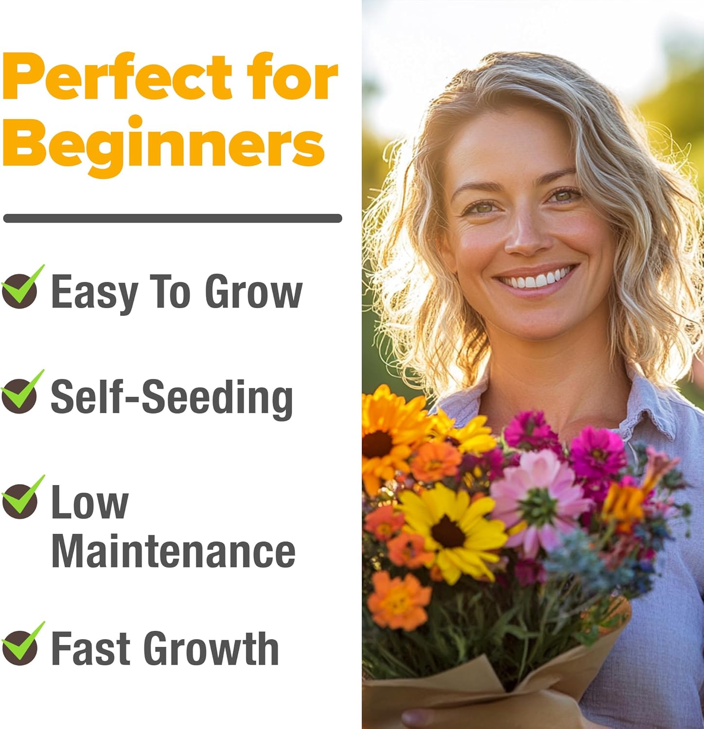 HOME GROWN Wildflower Seeds Mix - 47,400+ Non-GMO - 19 Perennial Flower Varieties for Planting Outdoors - Attract Butterflies & Birds - 3oz Wild Flower Seed Mix