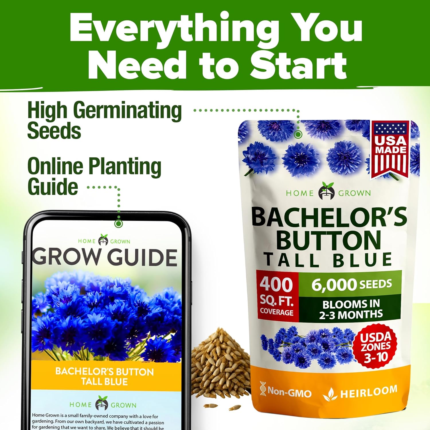 HOME GROWN English Lavender Seeds 1,500+ Non GMO Wildflower Seed for Planting Indoor/Outdoor, High Germination, Plant Flower Seeds (Lavandula antustifolia)