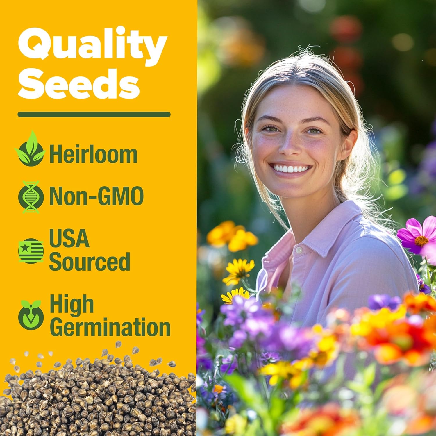 HOME GROWN Wildflower Seeds Mix - 47,400+ Non-GMO - 19 Perennial Flower Varieties for Planting Outdoors - Attract Butterflies & Birds - 3oz Wild Flower Seed Mix