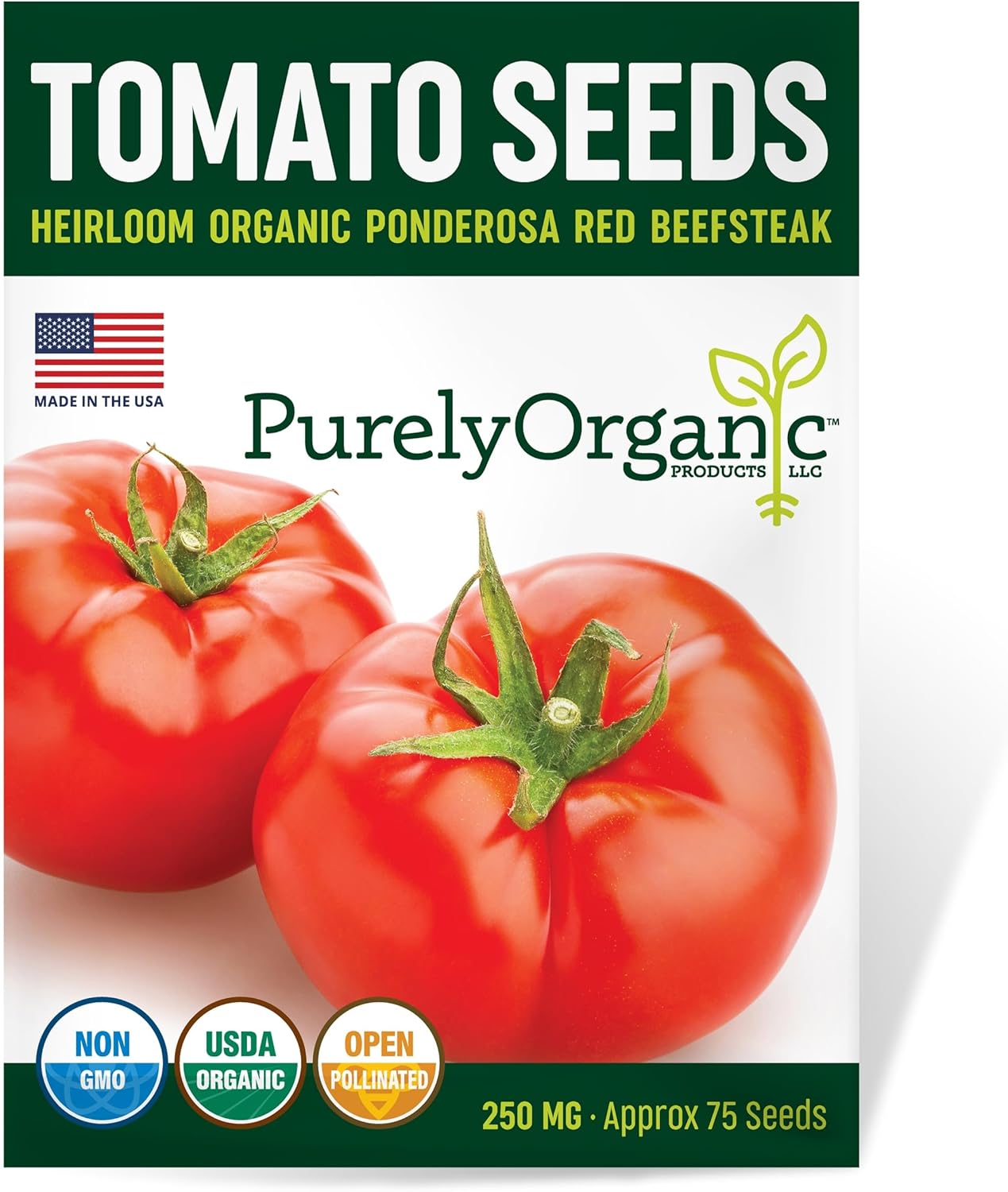 Organic Tomato Seeds (Ponderosa Red Beefsteak) - Approx 75 Seeds - USDA Organic, Non-GMO, Open Pollinated, Heirloom, USA Origin
