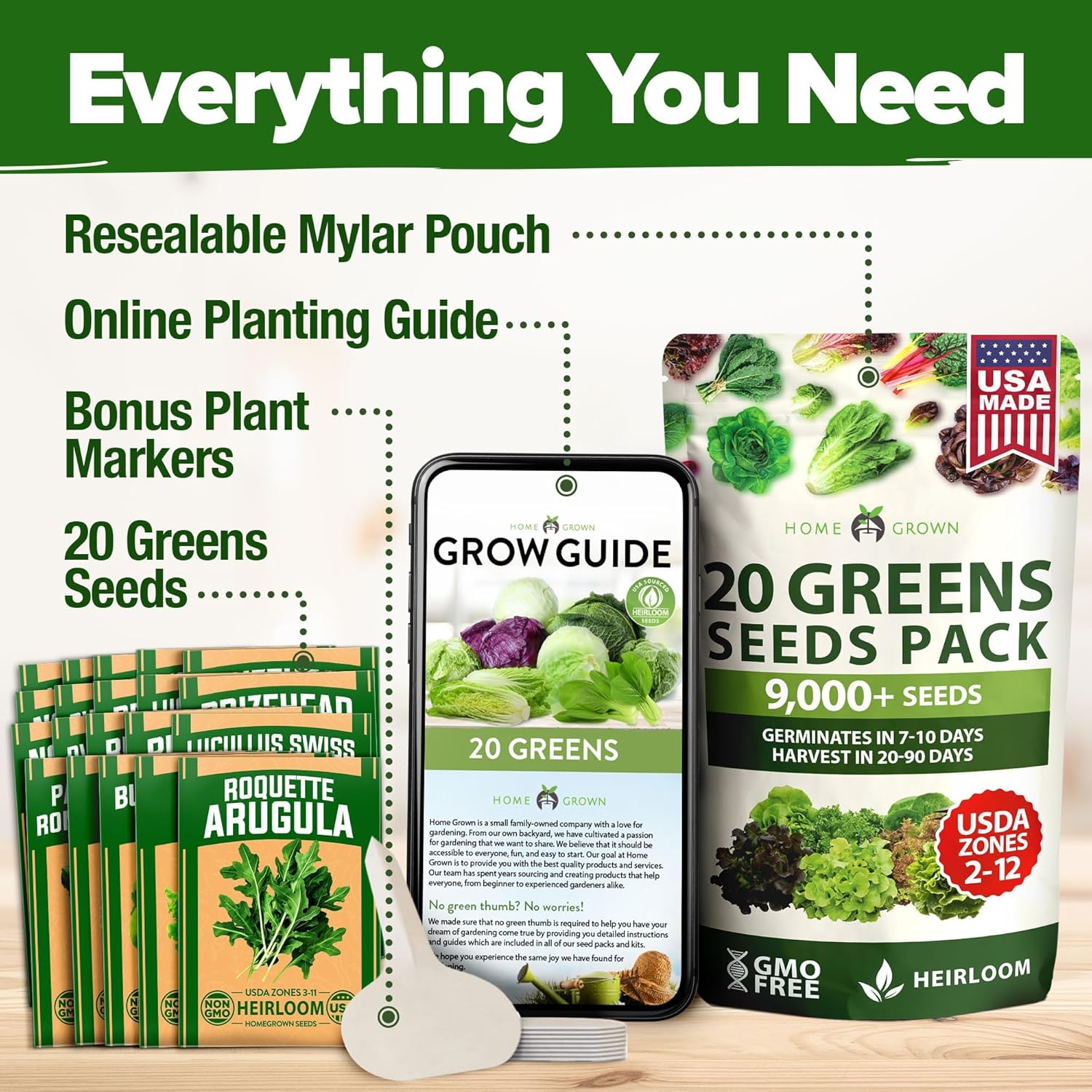 HOME GROWN Arugula Seed 2 Pack – 4350 Vegetable Seeds – Non GMO Ideal Seeds for Hydroponic Garden Indoor – Premium and Heirloom Arugula Seeds for Planting (Eruca vesicaria)